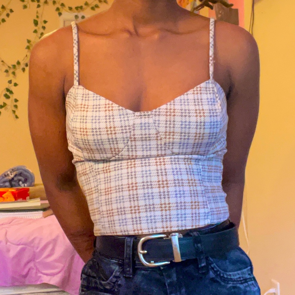 brown and blue striped crop top